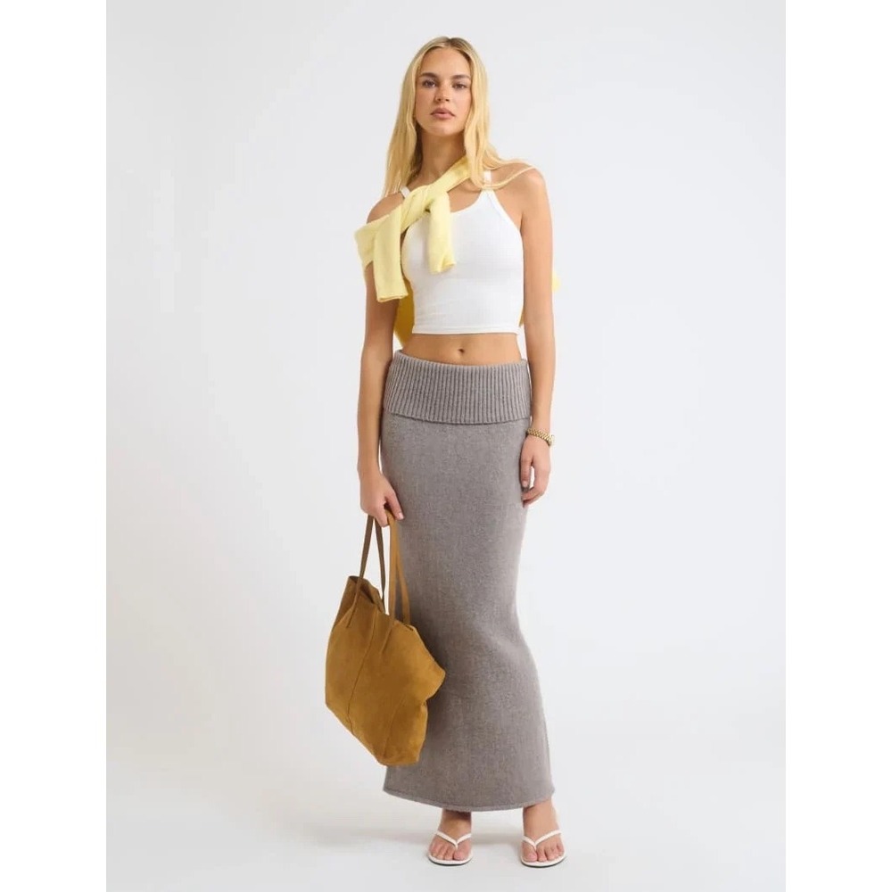 Rumored Fairfield Foldover Maxi Skirt Heather Grey Knit Column Skirt Medium